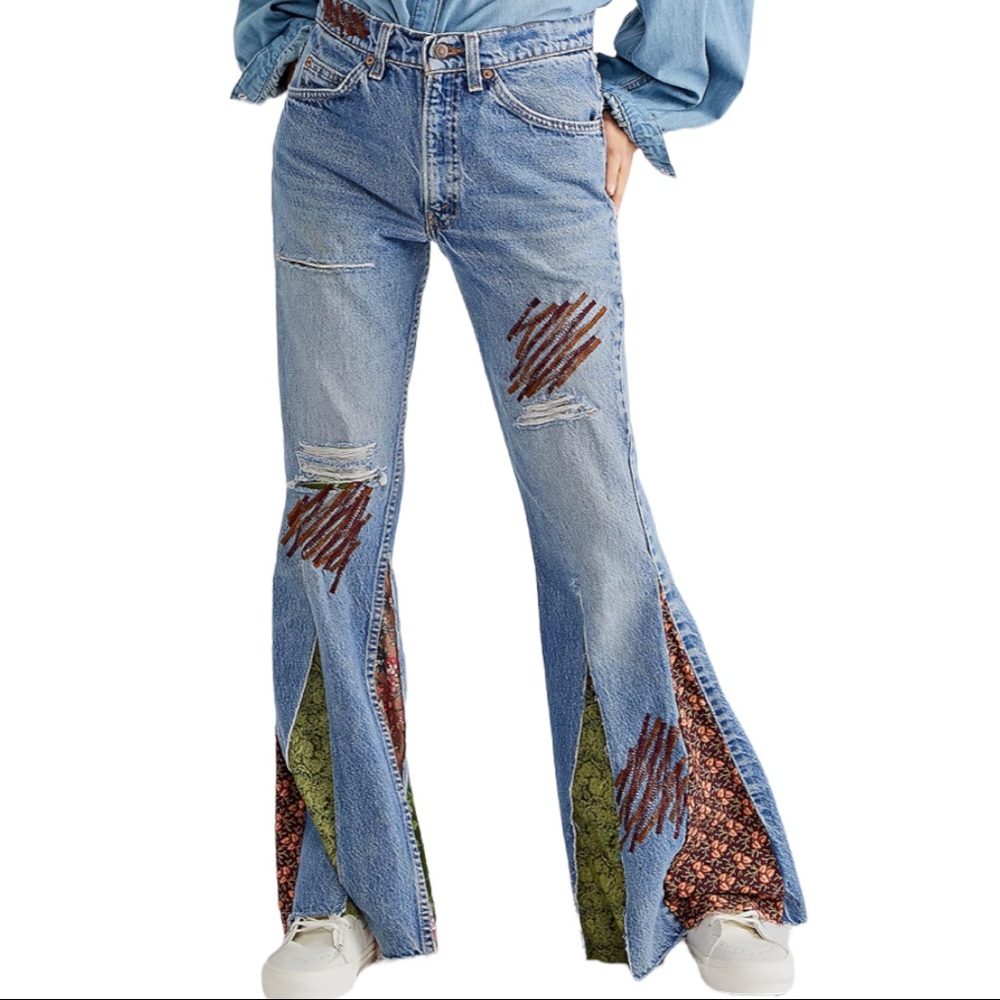 Rialto x Free People Franny 27 Patchwork Floral Flare High Rise Levi's 517 Retro